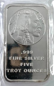 Silvertowne Buffalo 5 oz .999 Fine Silver Ingot/ Bar