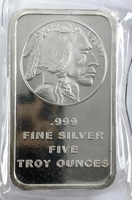 Silvertowne Buffalo 5 oz .999 Fine Silver Ingot/ Bar
