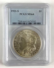 1921-S PCGS Graded MS 64 US Morgan Silver Dollar