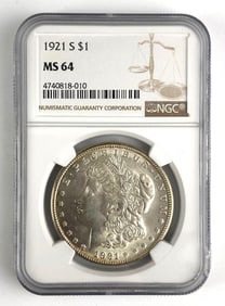 1921-S NGC Graded MS 64 US Morgan Silver Dollar
