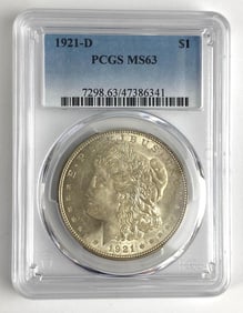 1921-D PCGS Graded MS 63 US Morgan Silver Dollar