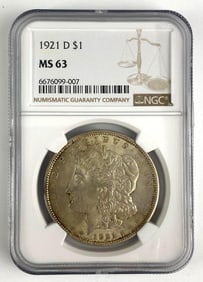 1921-D NGC Graded MS 63 US Morgan Silver Dollar