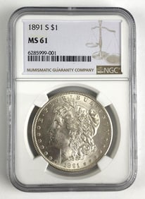 1891-S NGC Graded MS 61 US Morgan Silver Dollar