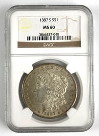 1887-S NGC Graded MS 60 US Morgan Silver Dollar