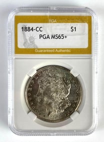 PGA Graded 1884-CC US $1 Morgan Silver Dollar MS65+