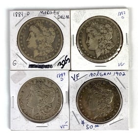 Group of 4 US $1 Morgan Silver Dollars