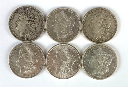 Group of 6 US $1 Morgan Silver Dollars
