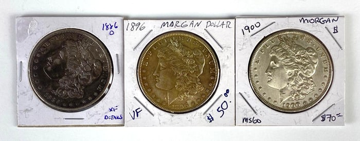 Group of 3 US $1 Morgan Silver Dollars
