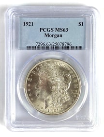 PCGS Graded 1921 US $1 Morgan Silver Dollar MS63