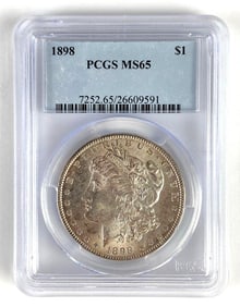 PCGS Graded 1898 US $1 Morgan Silver Dollar MS65