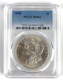 PCGS Graded 1898 US $1 Morgan Silver Dollar MS64