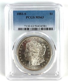 PCGS Graded 1881-S US $1 Morgan Silver Dollar MS63