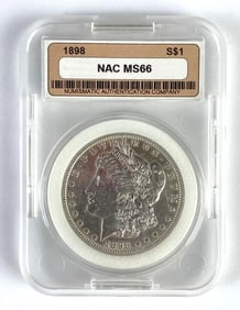 NAC Graded 1898 US $1 Morgan Silver Dollar MS66