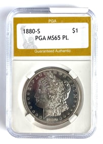 PGA Graded 1880-S US $1 Morgan Silver Dollar MS65