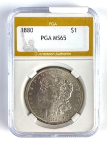 PGA Graded 1880 US $1 Morgan Silver Dollar MS65