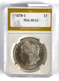 PGA Graded 1878-S US $1 Morgan Silver Dollar MS63