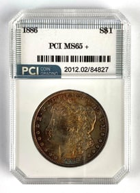 PCI Graded 1886 US $1 Morgan Silver Dollar MS65+