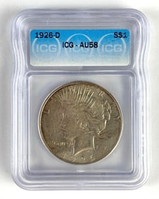 ICG Graded 1926-D US $1 Peace Silver Dollar AU58