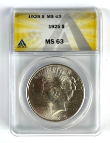 ANACS Graded 1925 UD $1 Peace Silver Dollar MS63