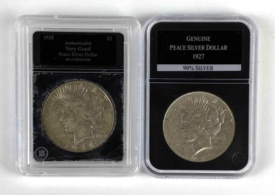 Group of 2 Graded/Slabbed US $1 Peace Silver Dollars