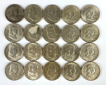 Group of 20 US Franklin Silver Half-Dollars
