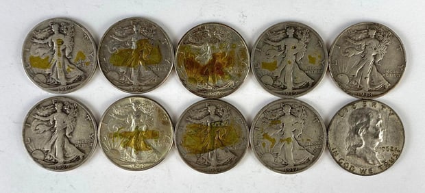 Group of 10 US Silver Half-Dollars