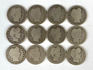 Group of 12 US Barber Silver Quarters
