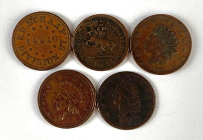 Group of 5 US Civil War Era Tokens