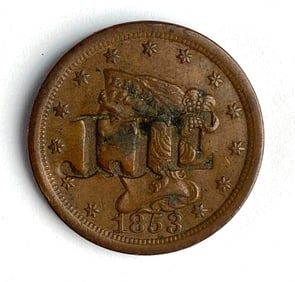 1853 US Counterstamped Braided Hair Half Cent