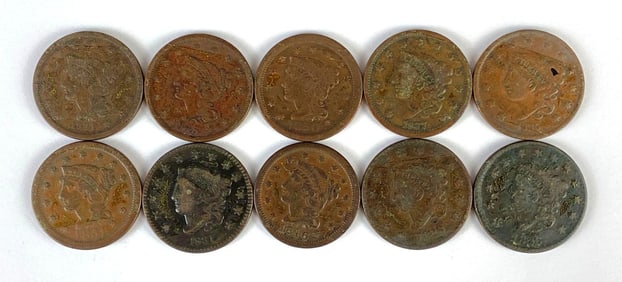 Group of 10 US Braided Hair Large Cents