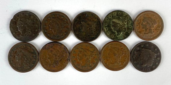 Group of 10 US Braided Hair Large Cents