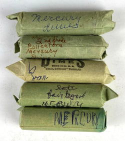 Group of 5 Rolls of US Mercury Silver Dimes