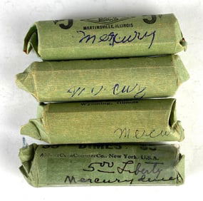 Group of 4 Rolls of US Silver Mercury Dimes