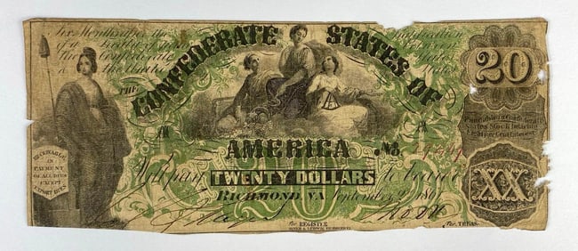 1861 Confederate States of America Richmond $20 Banknote