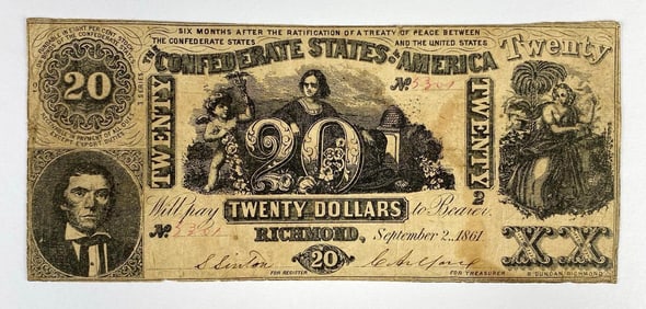 1861 Confederate States of America Richmond $20 Banknote