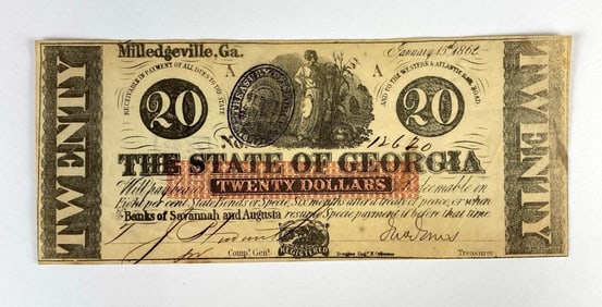 1862 The State of Georgia $20 Banknote