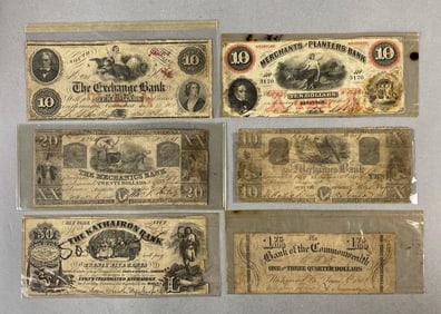 Group of 6 1800s Banknotes