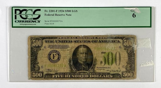 PCGS Graded 1934 $500 Federal Reserve Note 6 Good