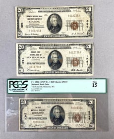 Group of 3 1929 US $20 Jackson Red Seal Banknotes