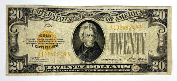 1928 US $20 Jackson Gold Certificate