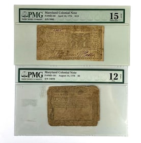 Group of 2 PMG Graded 1770s Maryland Colonial Notes
