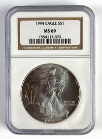 NGC Graded 1994 US $1 Silver Eagle Silver Dollar MS69