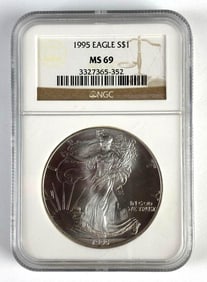 NGC Graded 1995 US $1 Silver Eagle Silver Dollar MS69