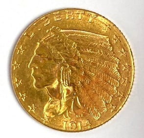 1914 US $2.50 Indian Head Gold Coin