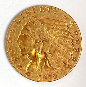 1929 US $2.50 Indian Head Gold Coin