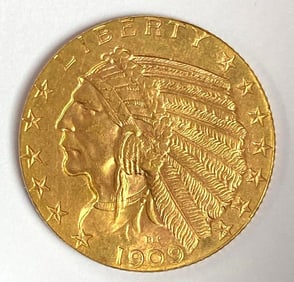 1909 US $5 Indian Head Gold Coin