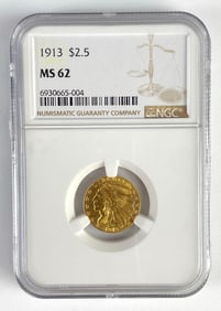 NGC Graded 1913 US $2.50 Indian Head Gold Coin MS62