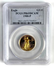 PCGS Graded 1988 US $10 Gold Eagle 1/4oz Fine Gold Coin PR69DCAM