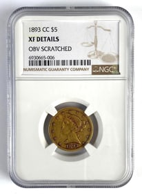 NGC Graded 1893-CC US $5 Liberty Head Gold Coin XF Details
