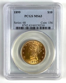 PCGS Graded 1899 US $10 Liberty Head Gold Coin MS63